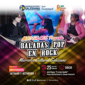 Afiche del Miércoles Cultural Salesiano - Baladas Pop en Rock